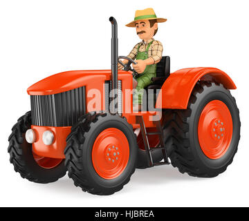 arbeitenden Menschen 3D-Illustration. Landwirt einen Traktor zu fahren. Isolierten weißen Hintergrund. Stockfoto