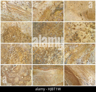 Zwölf natürlichen Kalkstein Hintergrund oder Texturen. Die echte Farbe. Ohne Sättigung der Farben. Stockfoto