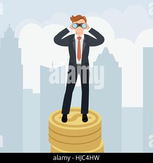 Geschäftsmann mit dem Fernglas auf Geld Stock Vektor