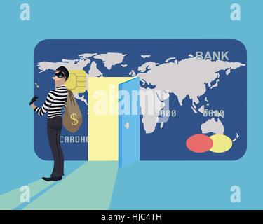 Einbrecher Geld von Kreditkarte und weglaufen Stock Vektor