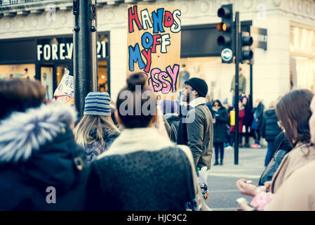 21. Januar 2017, Marsch der Frauen in der Oxford Street, London, UK Stockfoto