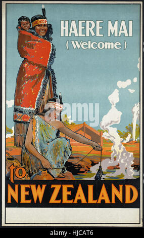 Haere Mai (willkommen) in Neuseeland - Reisen Vintage Poster der 1920er Jahre der 1940er-Jahre Stockfoto