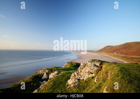 Blick auf Rhossili Bucht, Gower, Wales Stockfoto