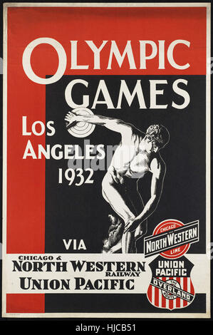 Olympische Spiele Los Angeles 1932 über Chicago & North Western Railway Union Pacific - Vintage Reisen Plakat der 1920er Jahre der 1940er-Jahre Stockfoto