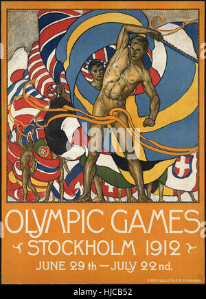 Die Olympischen Spiele. Stockholm 1912 - Vintage Reise-Plakat der 1920er Jahre der 1940er Jahre Stockfoto