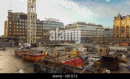 KOPENHAGEN, DÄNEMARK - 23. DEZEMBER 2016. Baustelle für eine neue u-Bahnstation. Stockfoto