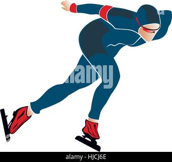 männlicher Athlet Eisschnelllauf farbige Silhouette Vektor-illustration Stock Vektor