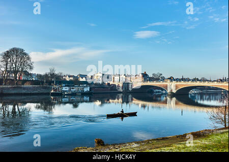 Einzelne Ruderern auf Themse in Hampton Court Stockfoto