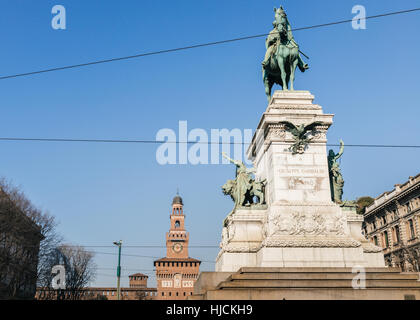 Bronze-Denkmal Giuseppe Garibaldi in Piazzale Carioli (Piazza Castello) in Mailand wurde im Jahre 1895 von Ettore Ximenes modelliert. Stockfoto