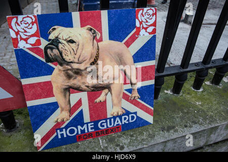 London, UK. 23. Januar 2017. Ein Zeichen von Pro-Austritt-Aktivisten, die Teilnahme an einer "Brexit friedliche laut und stolz" Kundgebung organisiert von UKIP außerhalb Downing Street verwendet. Aktivisten wollen erreichen, dass die EU-Referendum-Abstimmung umgesetzt wird. Bildnachweis: Mark Kerrison/Alamy Live-Nachrichten Stockfoto