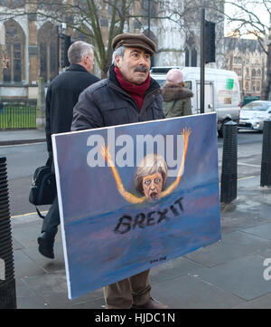 London, UK. 24. Januar 2017. Urteil des Obersten Gerichtshofs. Das Urteil des Obersten Gerichtshofs wurde heute gegeben. Kaya Mar, Künstler, ist bekannt für die Malerei gegen austritt. Bildnachweis: Jane Campbell/Alamy Live-Nachrichten Stockfoto