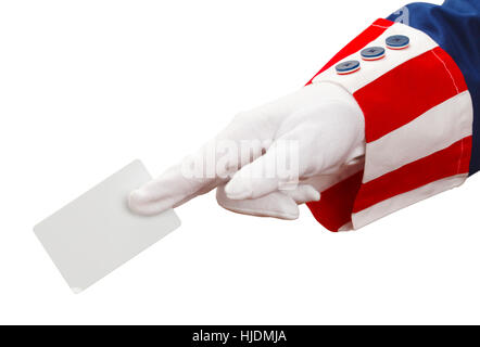 Präsident hielt leere Karte, Isolated on White Background. Stockfoto