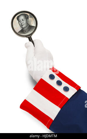 Präsident Inspektion chinesischen Währungsmanipulation, Isolated on White. Stockfoto