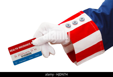 Präsident Holding Krankenversicherungskarte Isolated on White Background. Stockfoto