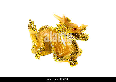 Goldenen traditionelle chinesische Drachen isoliert auf weißem Hintergrund. Feng Shui-Statuette. Stockfoto