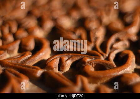 Makro-Foto über hölzerne Carvings. Stockfoto