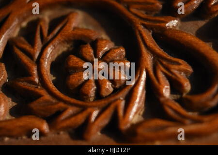 Makro-Foto über eine hölzerne Blume. Stockfoto