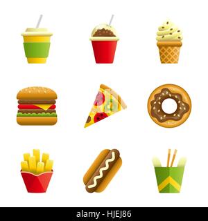 Fast-Food-Vektor-Cartoon-Icon-set Stock Vektor