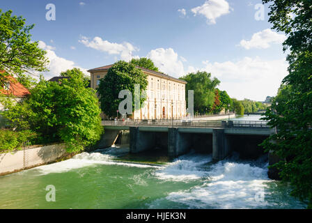 München, München: Insel Praterinsel in der Isar, Oberbayern, Oberbayern, Bayern, Bayern, Deutschland Stockfoto