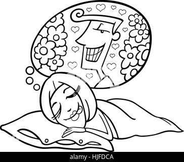 Frau, Traum, Illustration, Valentinstag, Cartoon, Liebe, verliebt, verliebte sich in Stockfoto