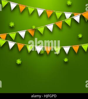 Girlande Wimpel in irischen Farben und Kleeblätter für St. Patrick Day: s Stock Vektor
