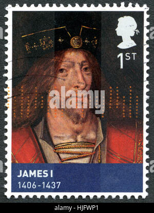 Vereinigtes Königreich - ca. 2010: Eine gebrauchte Briefmarke aus dem Vereinigten Königreich, Darstellung zur Veranschaulichung der König James i. von Schottland, ca. 2010. Stockfoto