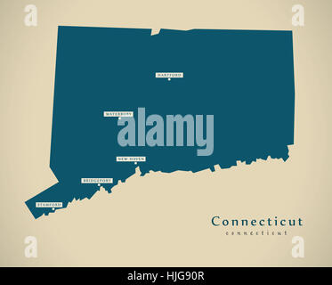 Moderne Karte - Connecticut USA Bundesstaat Abbildung silhouette Stockfoto