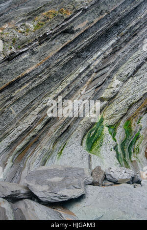 Flysch, Gesteinsschicht an der Küste der Provinz Guipuzcoa, Deba, Baskenland, Provinz Bizkaia, Spanien Stockfoto