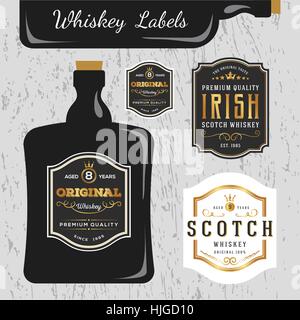 Whisky-Marken Label Entwurfsvorlage, Größe in der Lage und kostenlose Schriftart Stock Vektor
