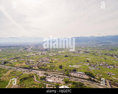 Luftaufnahme des Kyodogawa Schwemmfächer, Yamanashi-Präfektur, Japan Stockfoto