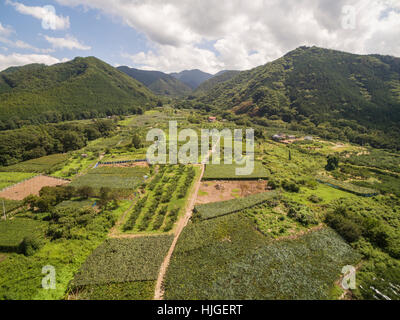 Luftaufnahme des Kyodogawa Schwemmfächer, Yamanashi-Präfektur, Japan Stockfoto