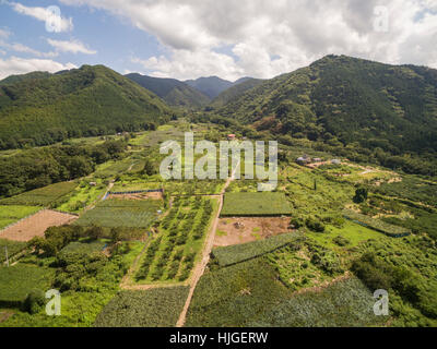 Luftaufnahme des Kyodogawa Schwemmfächer, Yamanashi-Präfektur, Japan Stockfoto