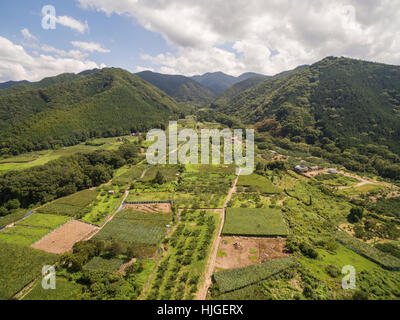 Luftaufnahme des Kyodogawa Schwemmfächer, Yamanashi-Präfektur, Japan Stockfoto