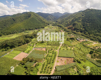 Luftaufnahme des Kyodogawa Schwemmfächer, Yamanashi-Präfektur, Japan Stockfoto