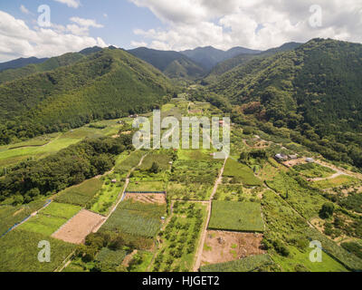 Luftaufnahme des Kyodogawa Schwemmfächer, Yamanashi-Präfektur, Japan Stockfoto