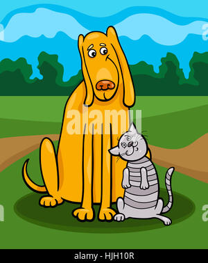 Freundschaft, Comic, Tier, Haustier, Hund, Illustration, Cartoon, Pussycat, Katze, Stockfoto