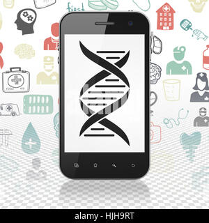 Gesundheitskonzept: Smartphone mit DNA auf dem Display Stockfoto