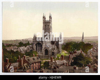 Kathedrale von Gloucester, England - Kirchturm Photochrom XIXth Jahrhundert Stockfoto