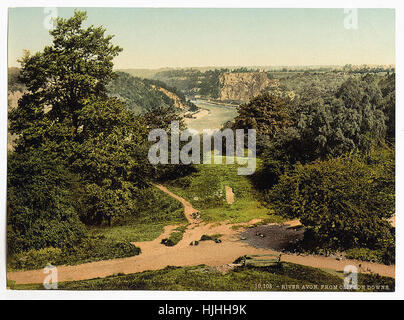 Fluß Avon von Clifton Downs, Bristol, England - Photochrom XIXth Jahrhundert Stockfoto