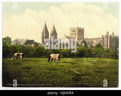 Southwell Cathedral und Abbey Ruinen, Notts, England - Photochrom XIXth Jahrhundert Stockfoto