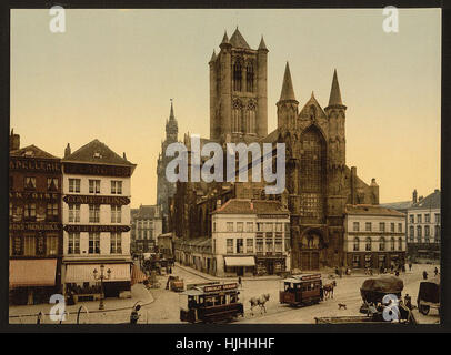 St. Nicolas Church, Gent, Belgien - Photochrom XIXth Jahrhundert Stockfoto