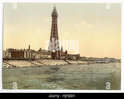 Die Promenade und Turm aus North Pier, Blackpool, England - Photochrom XIXth Jahrhundert Stockfoto