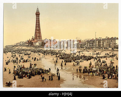 Die Promenade und Turm aus South Pier, Blackpool, England - Photochrom XIXth Jahrhundert Stockfoto