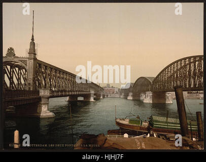 Die zwei Brücken auf der Meuse, Rotterdam, Holland - Photochrom XIXth Jahrhundert Stockfoto