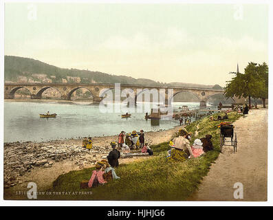 Blick auf die Tay, Perth, Schottland - Photochrom XIXth Jahrhundert Stockfoto