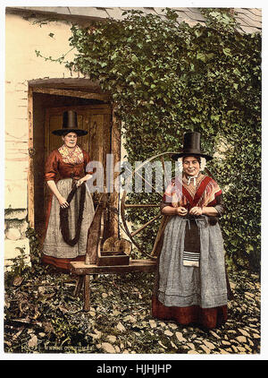 Spinner und Spinnrad, Wales - walisische Photochrom XIXth Jahrhundert Stockfoto