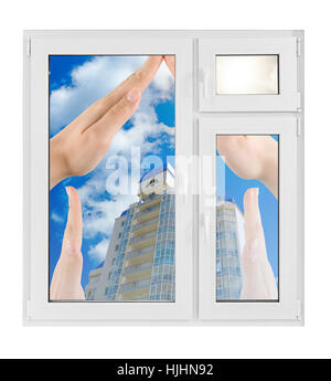 schließen, blau, Haus, Gebäude, Glas, Kelch, Becher, Präsentation, isoliert, Stockfoto