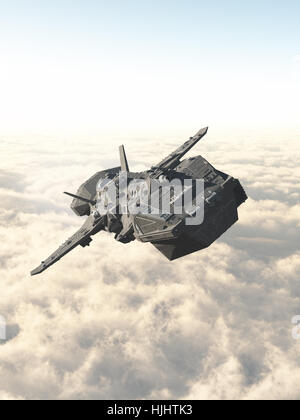 Interplanetarischen Raumschiff über den Wolken Stockfoto