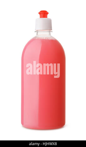 Kunststoff-Flasche rosa Flüssigseife isoliert auf weiss Stockfoto