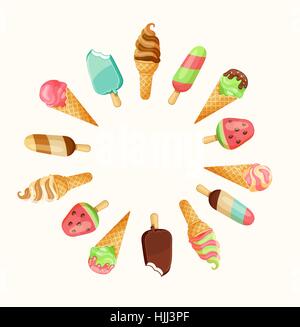 Satz von leckeres Eis isoliert auf weißem Hintergrund mit dem Platz für Ihren Text, Vektor-Illustration. Stock Vektor